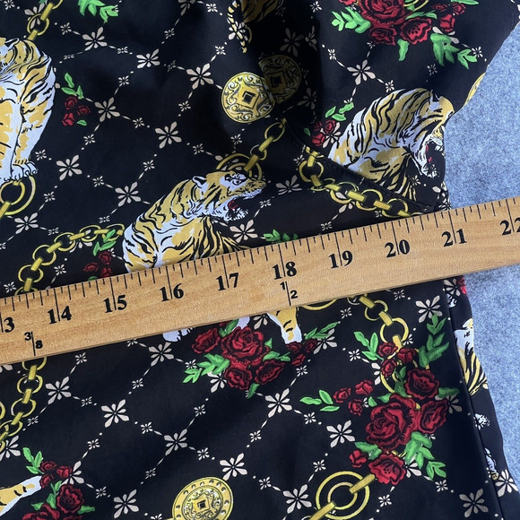 Drill Clothing Shirt Mens Medium Black Button Up Chain Print Tiger Roses Stretch - Picture 8 of 10